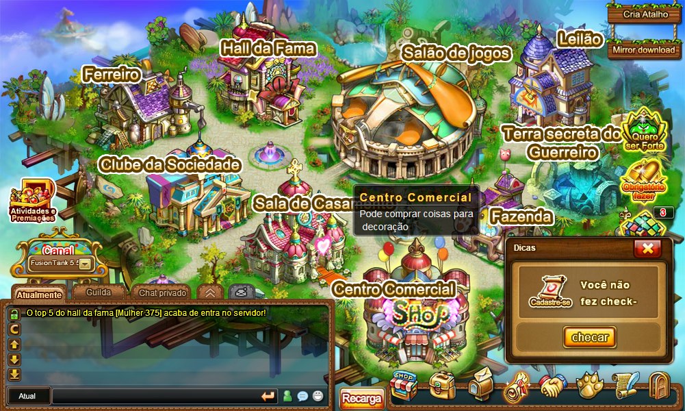 A cidade: lojas, guildas e salão de jogos